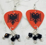 CLEARANCE Albanian Flag Guitar Pick Earrings with Black Swarovski Crystal Dangles