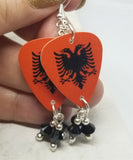 CLEARANCE Albanian Flag Guitar Pick Earrings with Black Swarovski Crystal Dangles