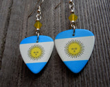 Argentinian Flag Guitar Pick Earrings with Yellow Opal Swarovski Crystals