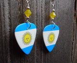 Argentinian Flag Guitar Pick Earrings with Yellow Opal Swarovski Crystals