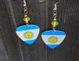 Argentinian Flag Guitar Pick Earrings with Yellow Opal Swarovski Crystals