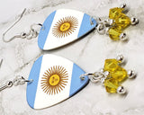 Argentinian Flag Guitar Pick Earrings with Yellow Swarovski Crystal Dangles