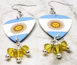 Argentinian Flag Guitar Pick Earrings with Yellow Swarovski Crystal Dangles