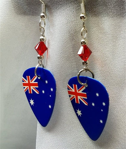 Australian Flag Guitar Pick Earrings with Red Swarovski Crystals