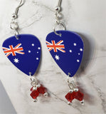 Australian Flag Guitar Pick Earrings with Red Swarovski Crystal Dangles