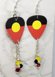 Australian Aboriginal Flag Guitar Pick Earrings with Swarovski Crystal Dangles