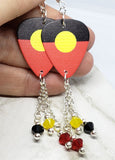 Australian Aboriginal Flag Guitar Pick Earrings with Swarovski Crystal Dangles