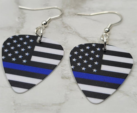American Flag with Blue Line Police Support Guitar Pick Earrings