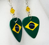 Brazilian Flag Guitar Pick Earrings with Golden Yellow Swarovski Crystals