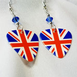 British Flag Guitar Pick Earrings with Blue Swarovski Crystals