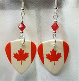 Canadian Flag Guitar Pick Earrings with Red Swarovski Crystals