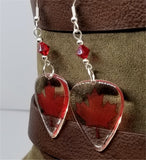 Canadian Flag Transparent Guitar Pick Earrings with Red Swarovski Crystals