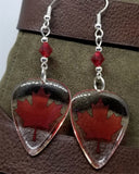 Canadian Flag Transparent Guitar Pick Earrings with Red Swarovski Crystals