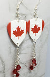 Canadian Flag Guitar Pick Earrings with Red Swarovski Crystal Dangles