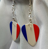French Flag Guitar Pick Earrings with Clear Swarovski Crystals