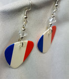 French Flag Guitar Pick Earrings with Clear Swarovski Crystals