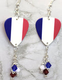 French Flag Guitar Pick Earrings with Swarovski Crystal Dangles