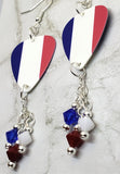 French Flag Guitar Pick Earrings with Swarovski Crystal Dangles