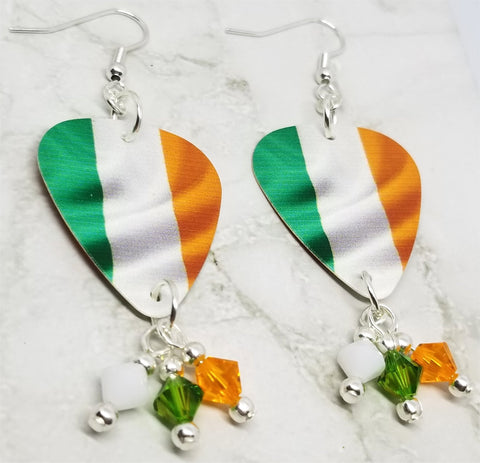 Irish Flag Guitar Pick Earrings with Swarovski Crystal Dangles