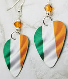 Irish Flag Guitar Pick Earrings with Orange Swarovski Crystals