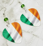 Irish Flag Guitar Pick Earrings with Green Swarovski Crystals