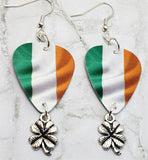 Irish Flag Guitar Pick Earrings with Shamrock Charm Dangles