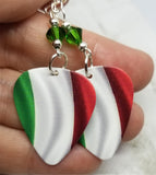Italian Flag Guitar Pick Earrings with Green Swarovski Crystals