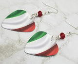 Italian Flag Guitar Pick Earrings with Red Swarovski Crystals