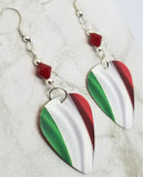 Italian Flag Guitar Pick Earrings with Red Swarovski Crystals