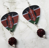 Kenyan Flag Guitar Pick Earrings with Red Pave Bead Dangles