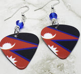 Nepali Flag Guitar Pick Earrings with Blue Swarovski Crystals