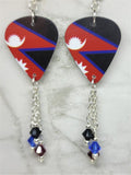 Nepali Flag Guitar Pick Earrings with Swarovski Crystal Dangles