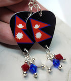 Nepali Flag Guitar Pick Earrings with Swarovski Crystal Dangles