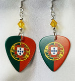 Portuguese Flag Guitar Pick Earrings with Golden Yellow Swarovski Crystals
