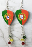 Portuguese Flag Guitar Pick Earrings with Swarovski Crystal Dangles