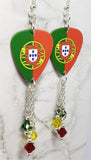 Portuguese Flag Guitar Pick Earrings with Swarovski Crystal Dangles