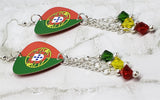 Portuguese Flag Guitar Pick Earrings with Swarovski Crystal Dangles