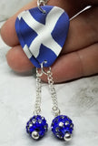 Scottish Flag Guitar Pick Earrings with Blue and White Striped Pave Bead Dangles