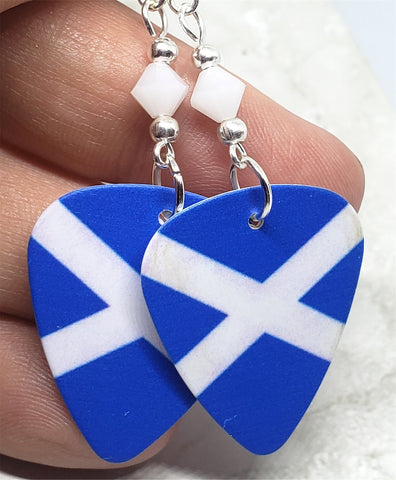 Scottish Flag Guitar Pick Earrings with White Swarovski Crystals