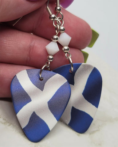 Scottish Flag Guitar Pick Earrings with White Swarovski Crystals