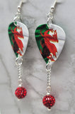 Welsh Flag Guitar Pick Earrings with Red Pave Bead Dangles
