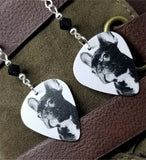 French Bulldog Guitar Pick Earrings with Black Swarovski Crystals
