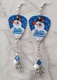 Frosty the Snowman Guitar Pick Earrings with Snowflake Charm and Swarovski Crystal Dangles