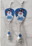 Frosty the Snowman Guitar Pick Earrings with Snowflake Charm and Swarovski Crystal Dangles