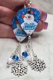 Frosty the Snowman Guitar Pick Earrings with Snowflake Charm and Swarovski Crystal Dangles