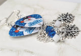 Frosty the Snowman Guitar Pick Earrings with Snowflake Charm and Swarovski Crystal Dangles