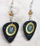 Horoscope Astrological Sign Gemini Guitar Pick Earrings with Metallic Sunshine Swarovski Crystals