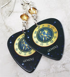 Horoscope Astrological Sign Gemini Guitar Pick Earrings with Metallic Sunshine Swarovski Crystals