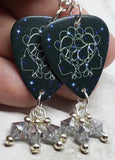 Horoscope Astrological Sign Gemini Guitar Pick Earrings with Metallic Silver Swarovski Crystal Dangles