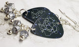 Horoscope Astrological Sign Gemini Guitar Pick Earrings with Metallic Silver Swarovski Crystal Dangles